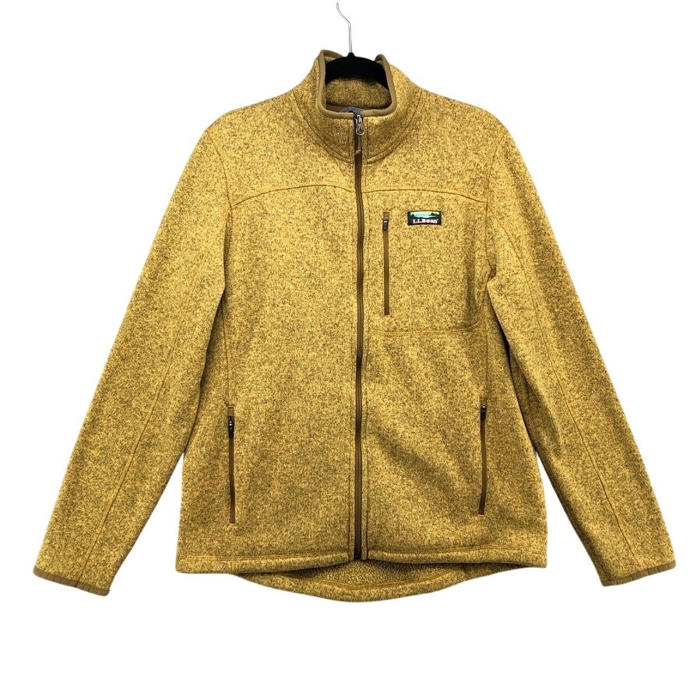 LL Bean Sweater Fleece Jacket Mens Medium Regular Mustard Yellow Full Zip